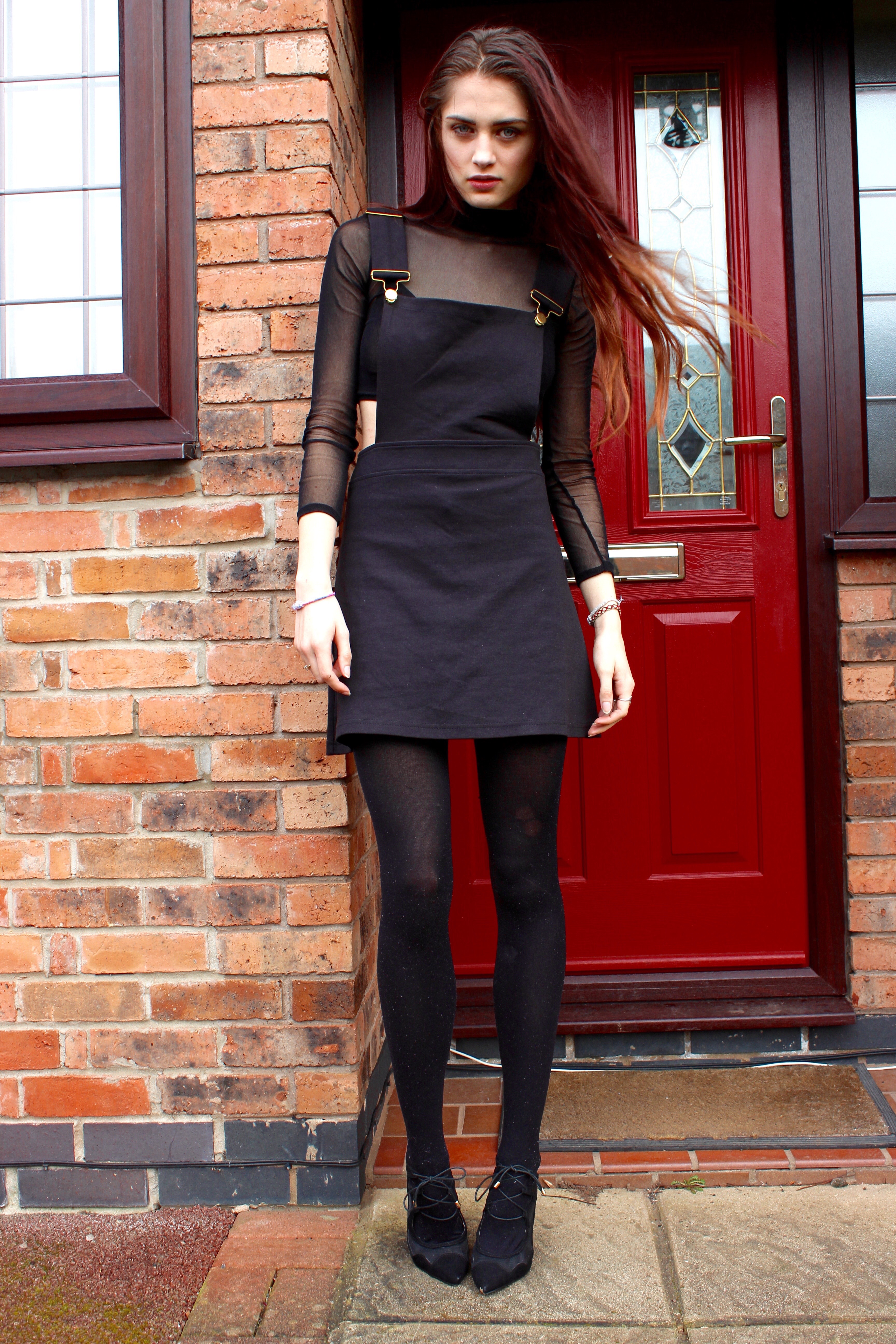 pinafore dress with tights